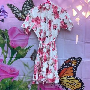 Texas Instruments Floral Pink and White Midi Dress